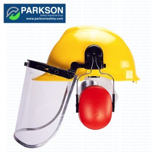 Construction hard hat and Hearing protection earmuff and PC Visor Set